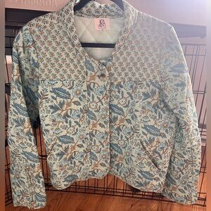 Floral Women's Jacket - Blue and Cream (dRA Los Angeles) Size M